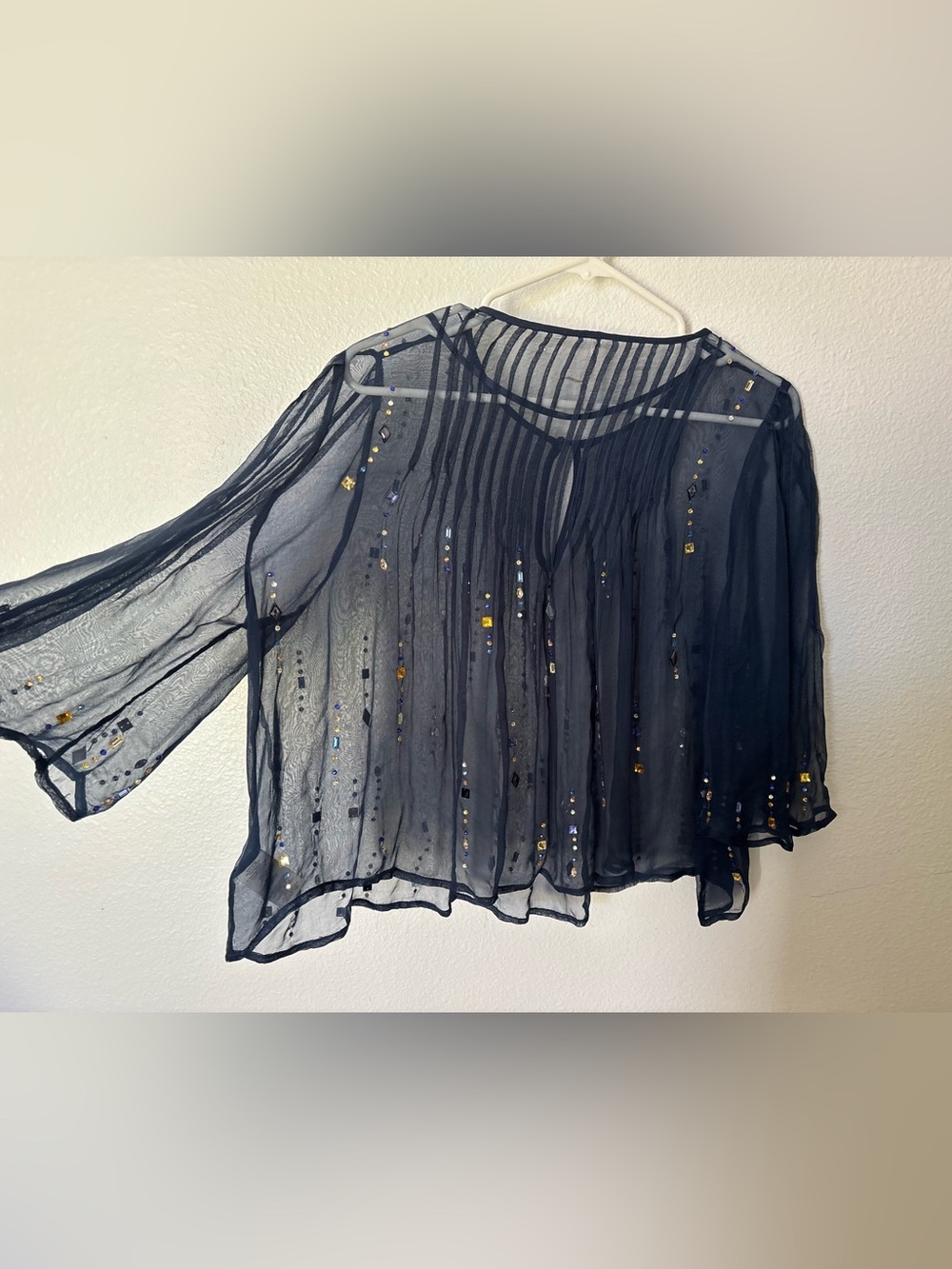 Free People Navy Sheer Embellished Women’s Blouse - Picture 2 of 4